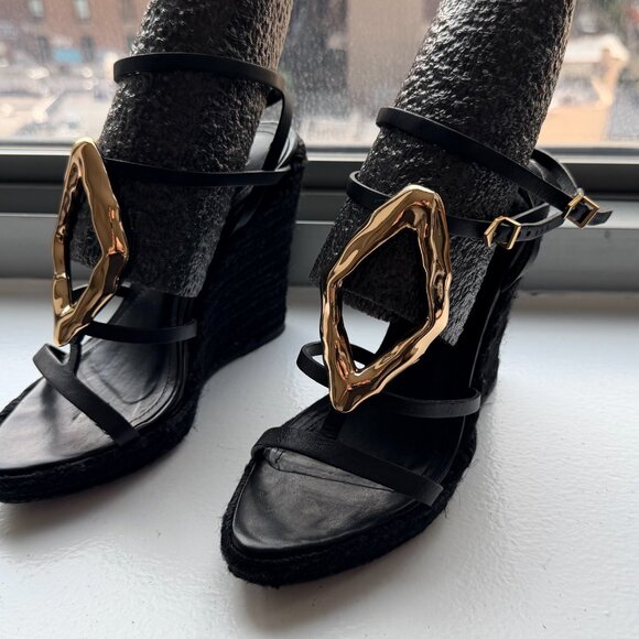 Schutz Amarilis Black Strappy Wedges with Gold Hardware (only worn once) - Picture 1 of 6